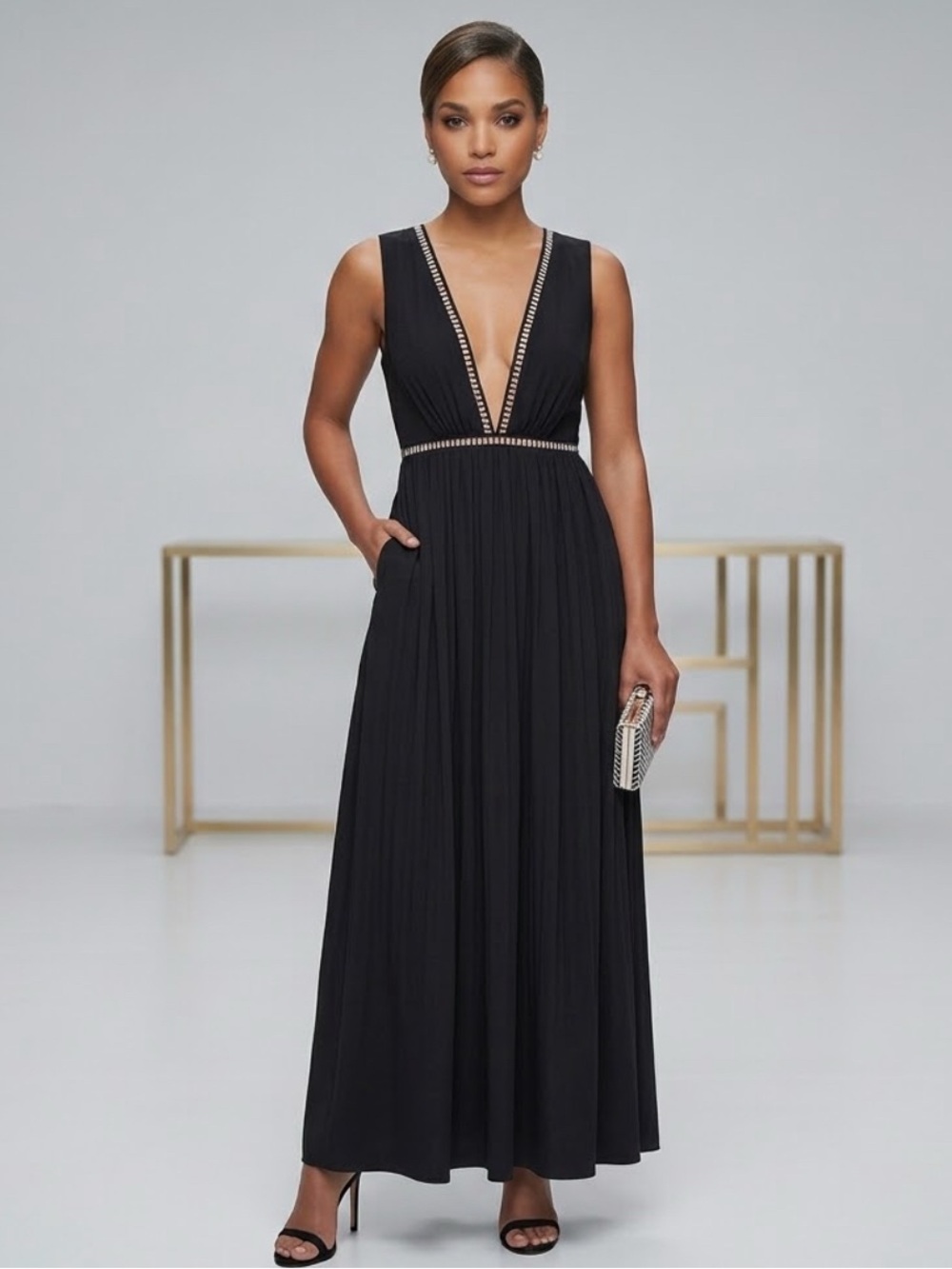 New TOBI 90s V-Neck Maxi Length Dress ~ LBD Cutout Detailing- New with Tags Smal